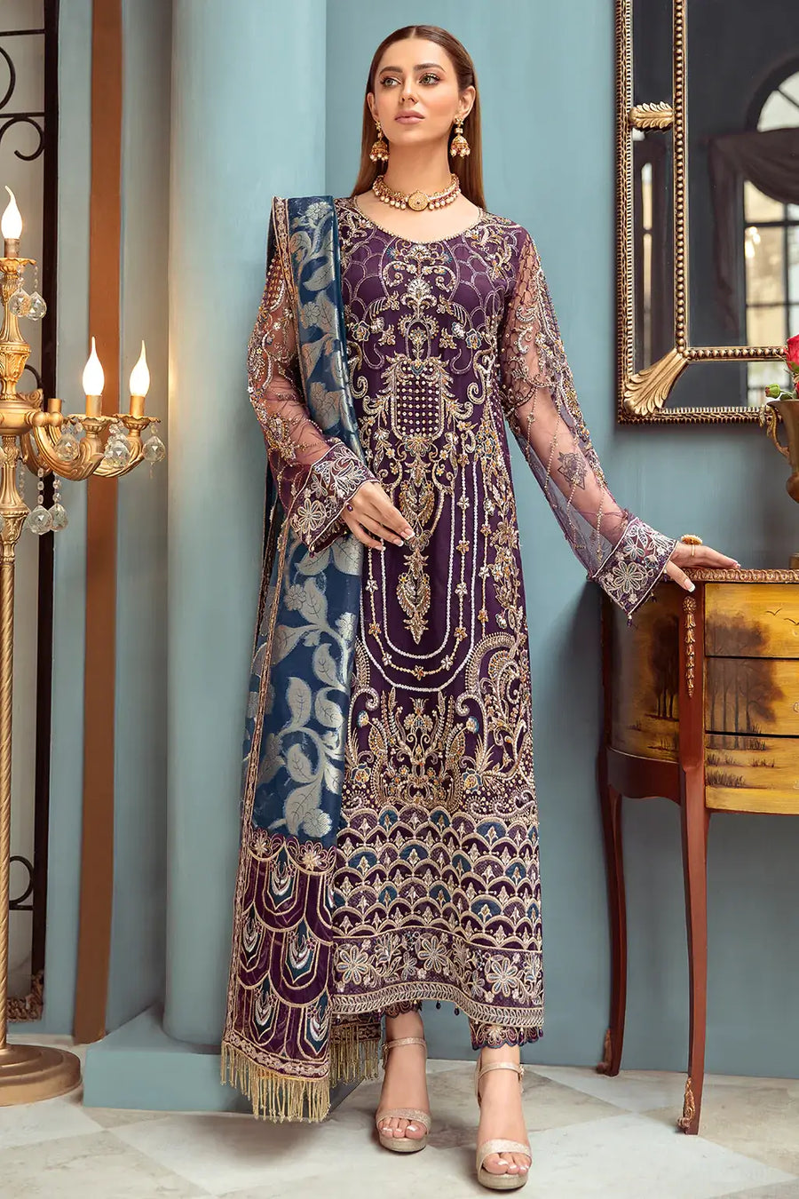 Ramsha Luxury Wedding Embroidered Handmade Net 3Pc Suit H-101