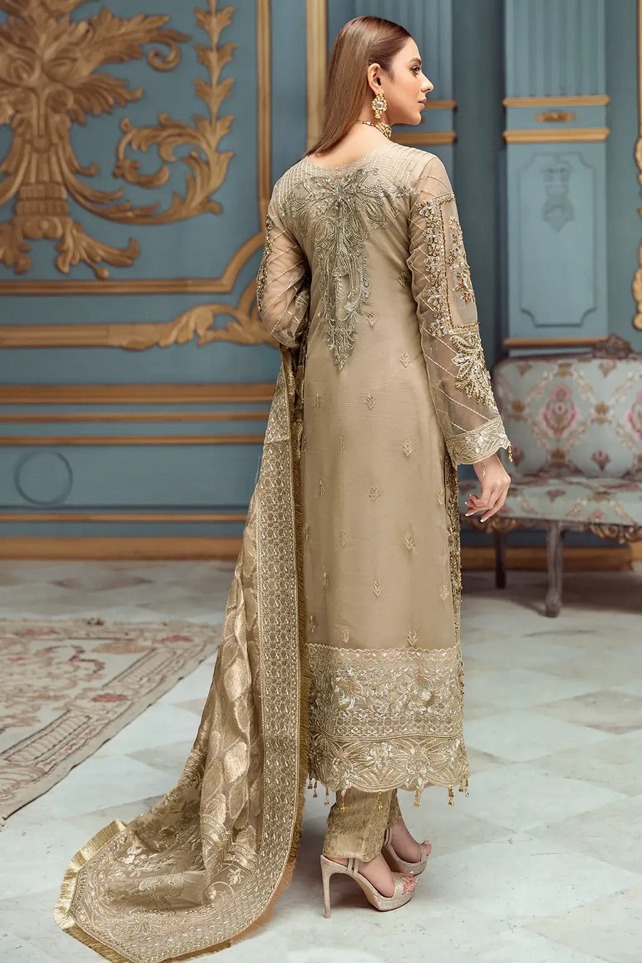 Ramsha Luxury Wedding Embroidered Handmade Net 3Pc Suit H-102