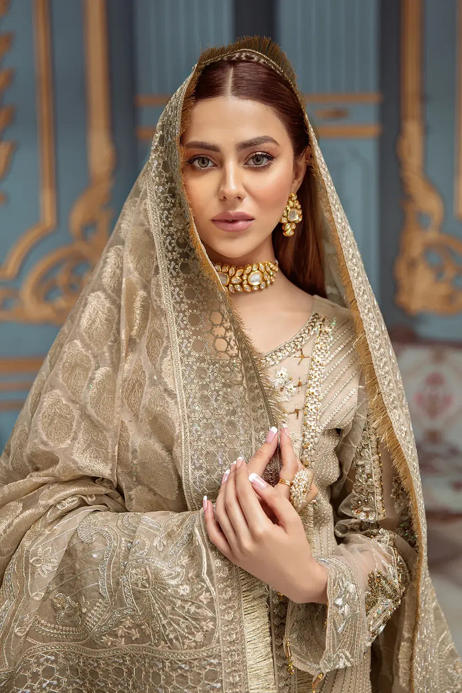 Ramsha Luxury Wedding Embroidered Handmade Net 3Pc Suit H-102