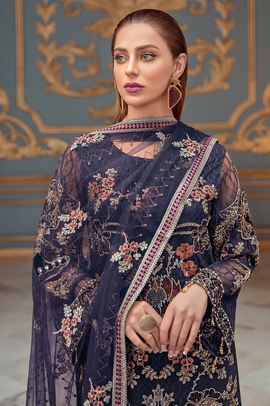 Ramsha Luxury Wedding Embroidered Handmade Net 3Pc Suit H-103