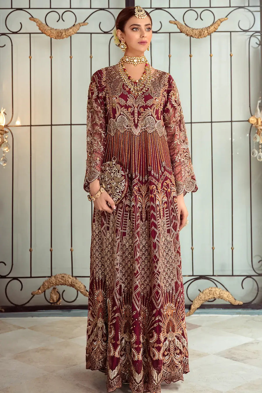 Ramsha Luxury Wedding Embroidered Handmade Net 3Pc Suit H-104
