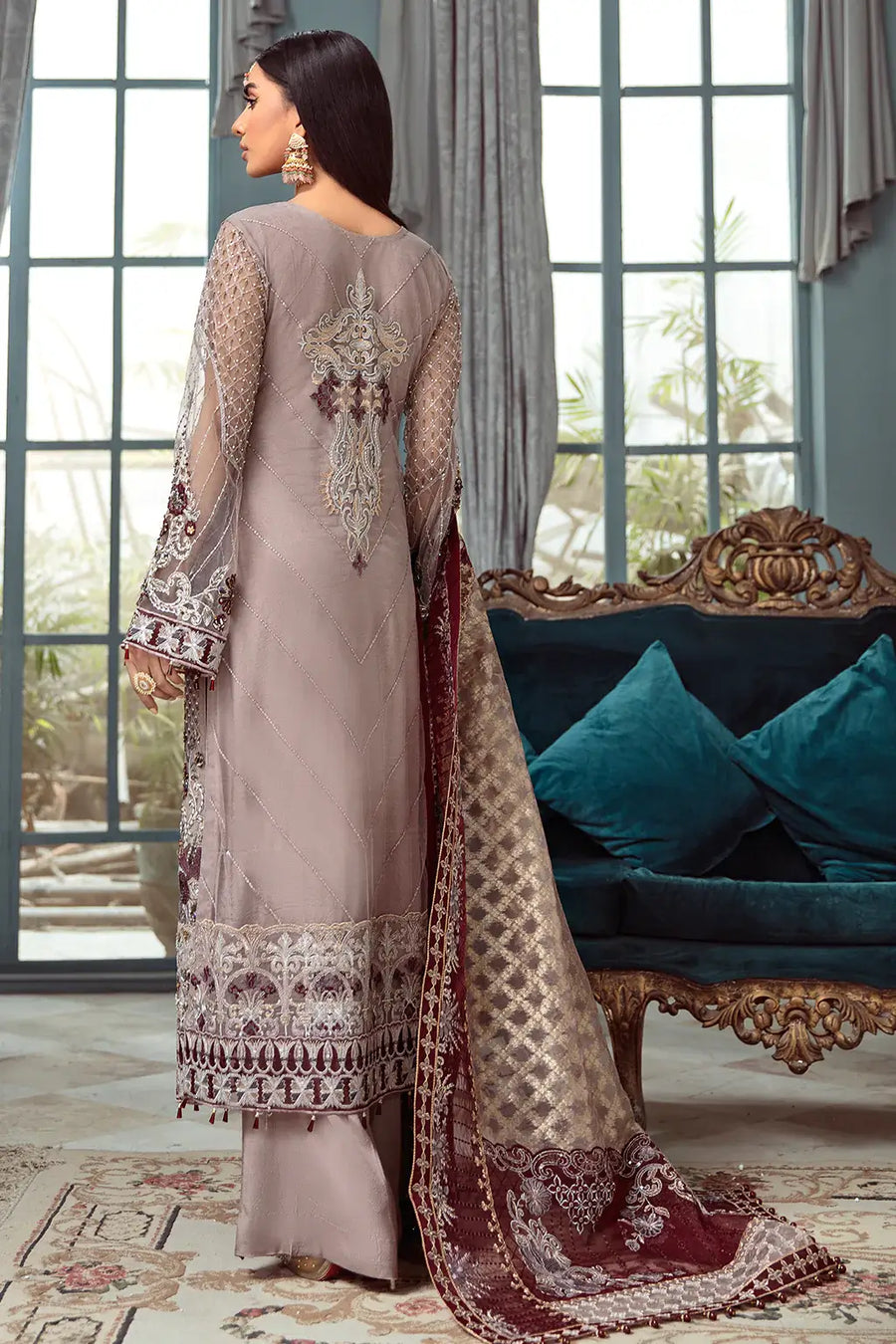Ramsha Luxury Wedding Embroidered Handmade Net 3Pc Suit H-105