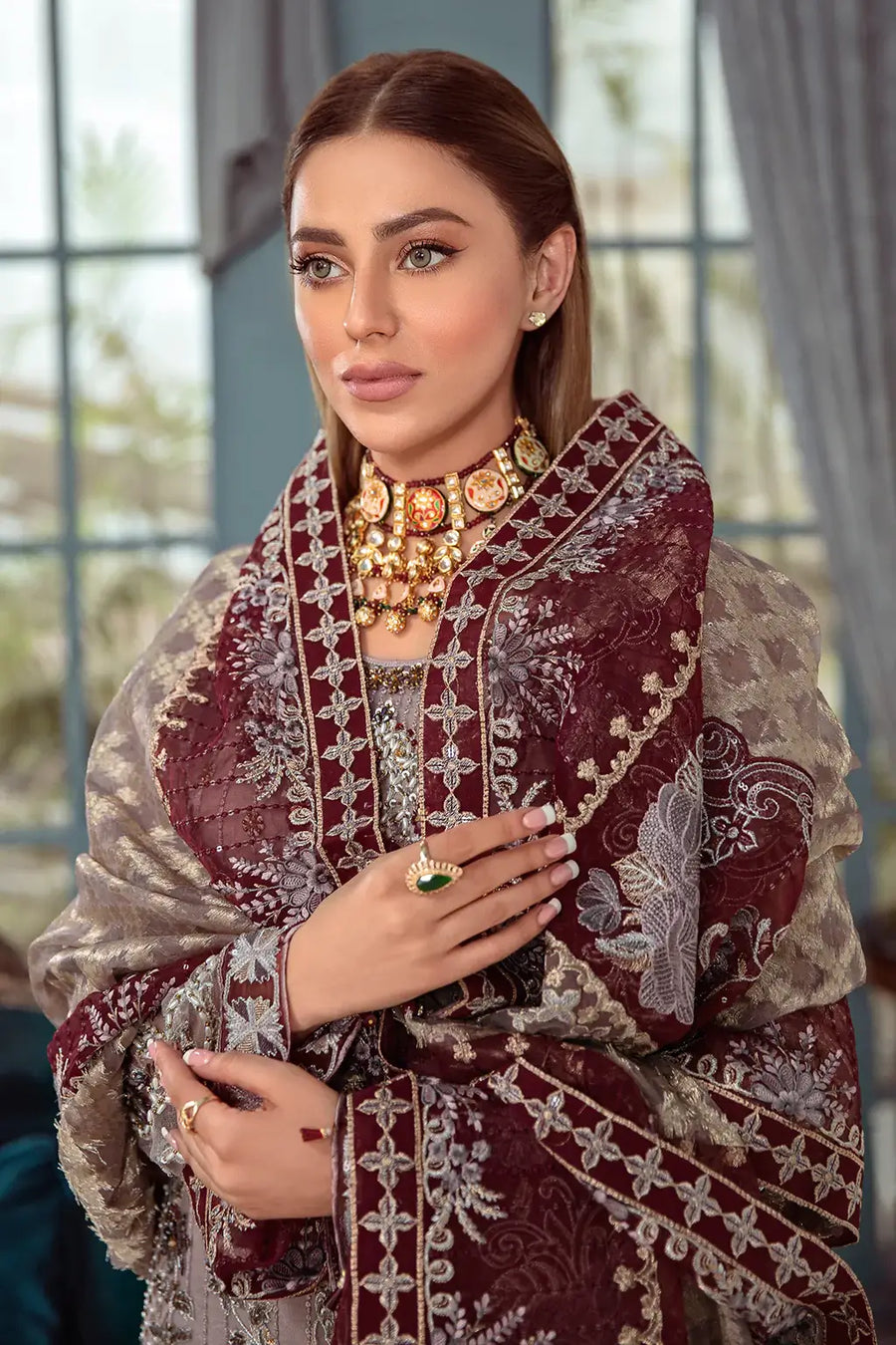 Ramsha Luxury Wedding Embroidered Handmade Net 3Pc Suit H-105