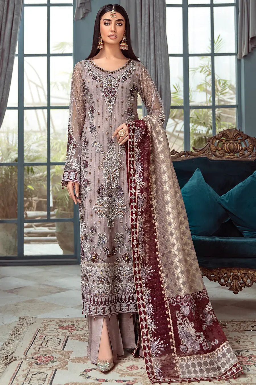 Ramsha Luxury Wedding Embroidered Handmade Net 3Pc Suit H-105