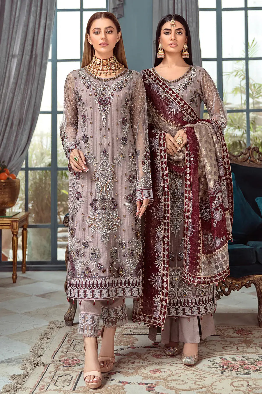 Ramsha Luxury Wedding Embroidered Handmade Net 3Pc Suit H-105
