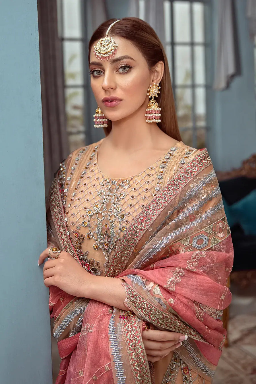 Ramsha Luxury Wedding Embroidered Handmade Net 3Pc Suit H-107