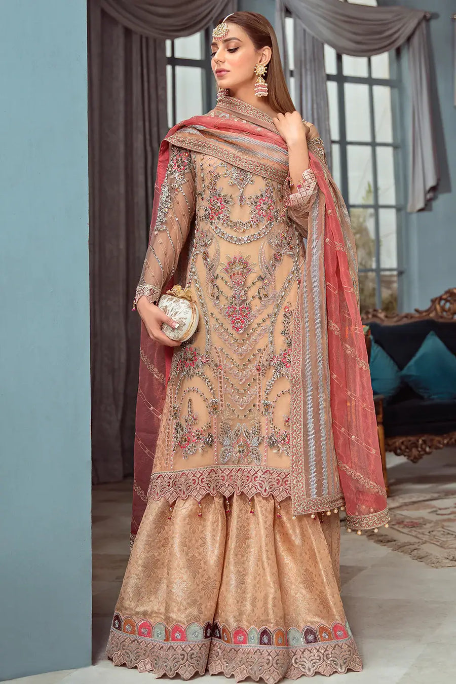 Ramsha Luxury Wedding Embroidered Handmade Net 3Pc Suit H-107