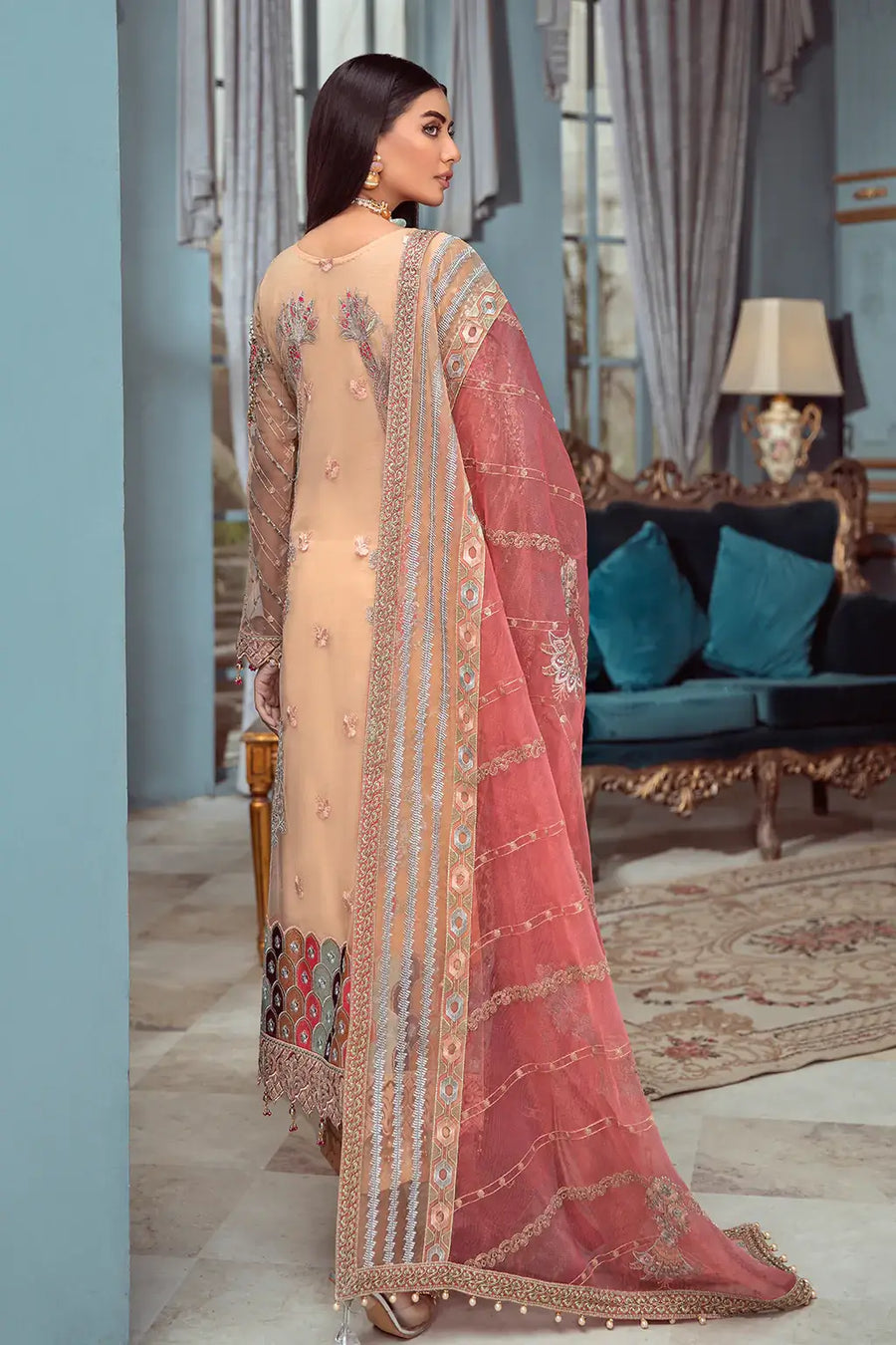 Ramsha Luxury Wedding Embroidered Handmade Net 3Pc Suit H-107