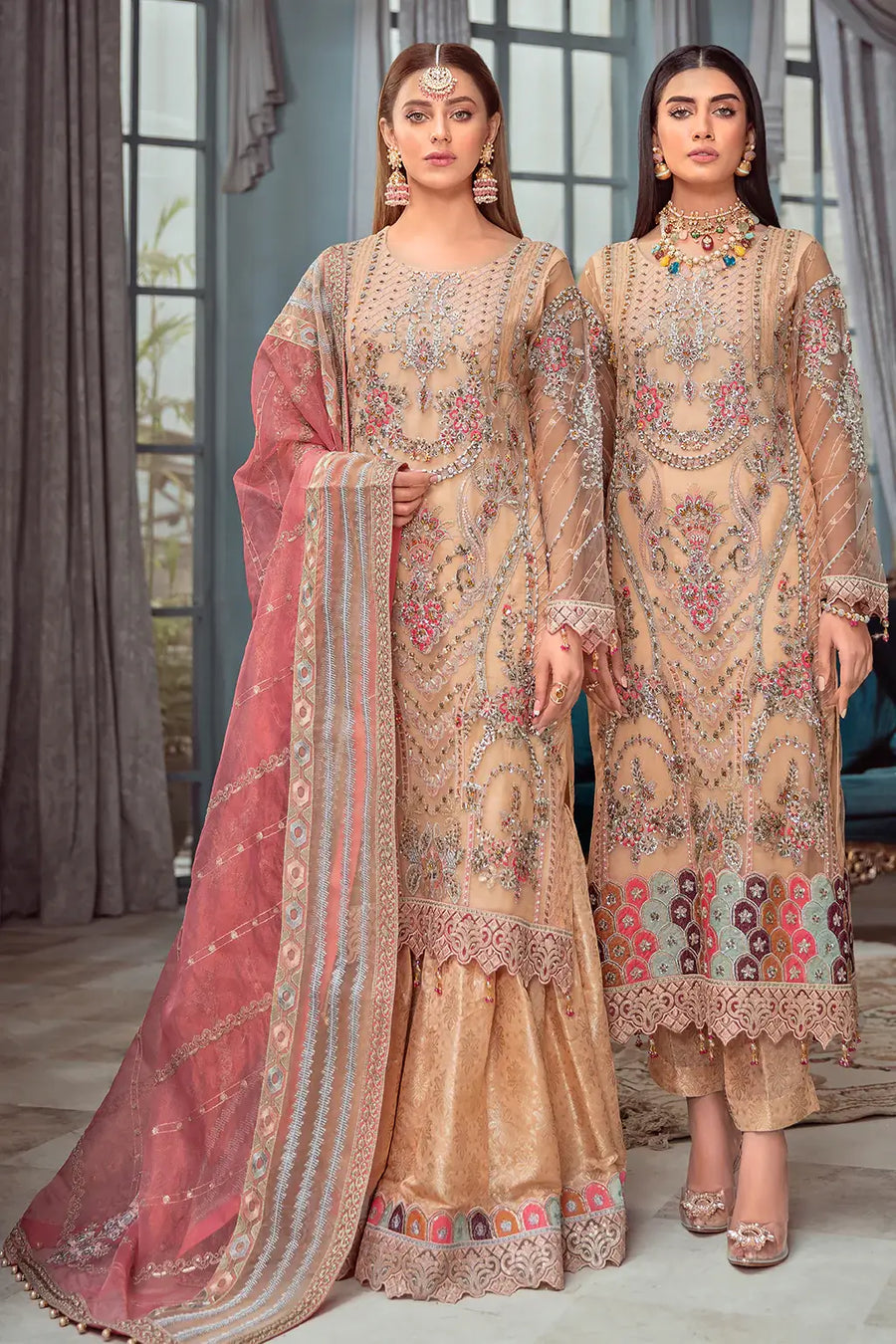 Ramsha Luxury Wedding Embroidered Handmade Net 3Pc Suit H-107