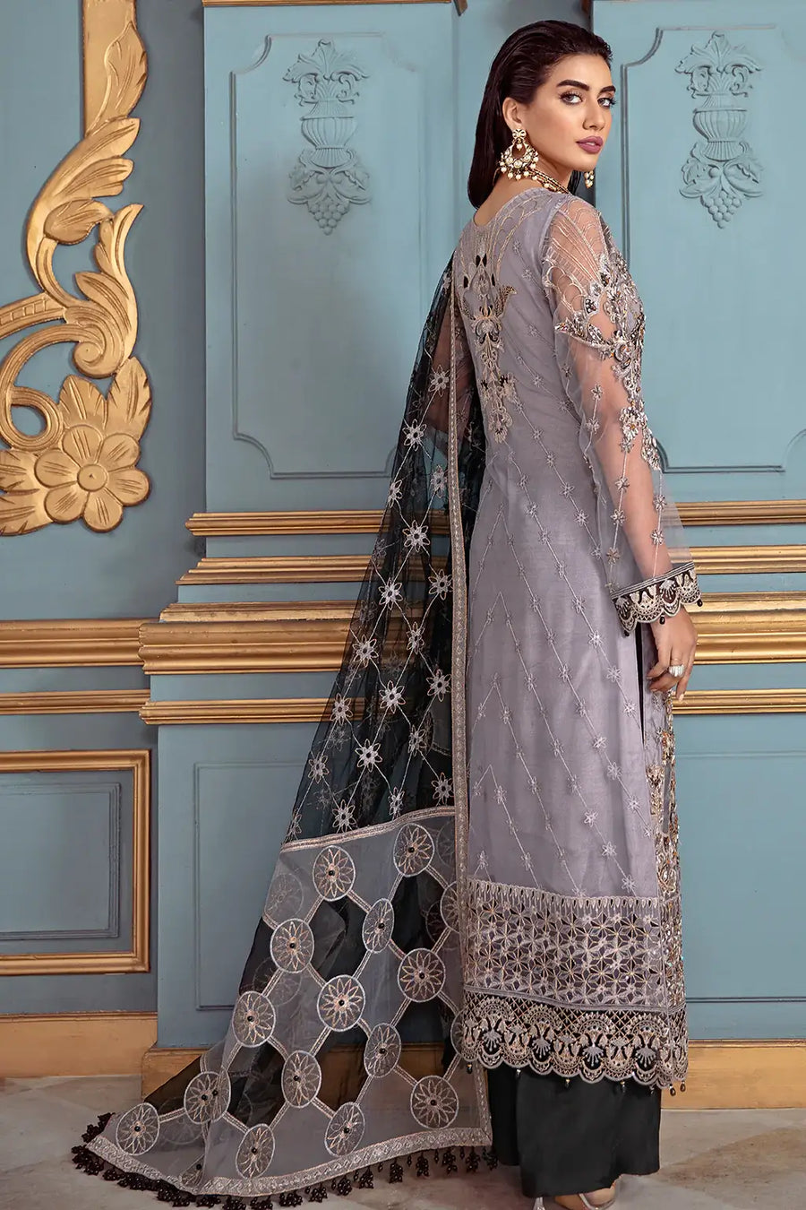 Ramsha Luxury Wedding Embroidered Handmade Net 3Pc Suit H-108