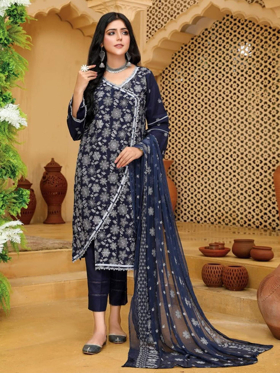 Embroidered Chikankari Karandi Unstitched 3Pc Suit D-01