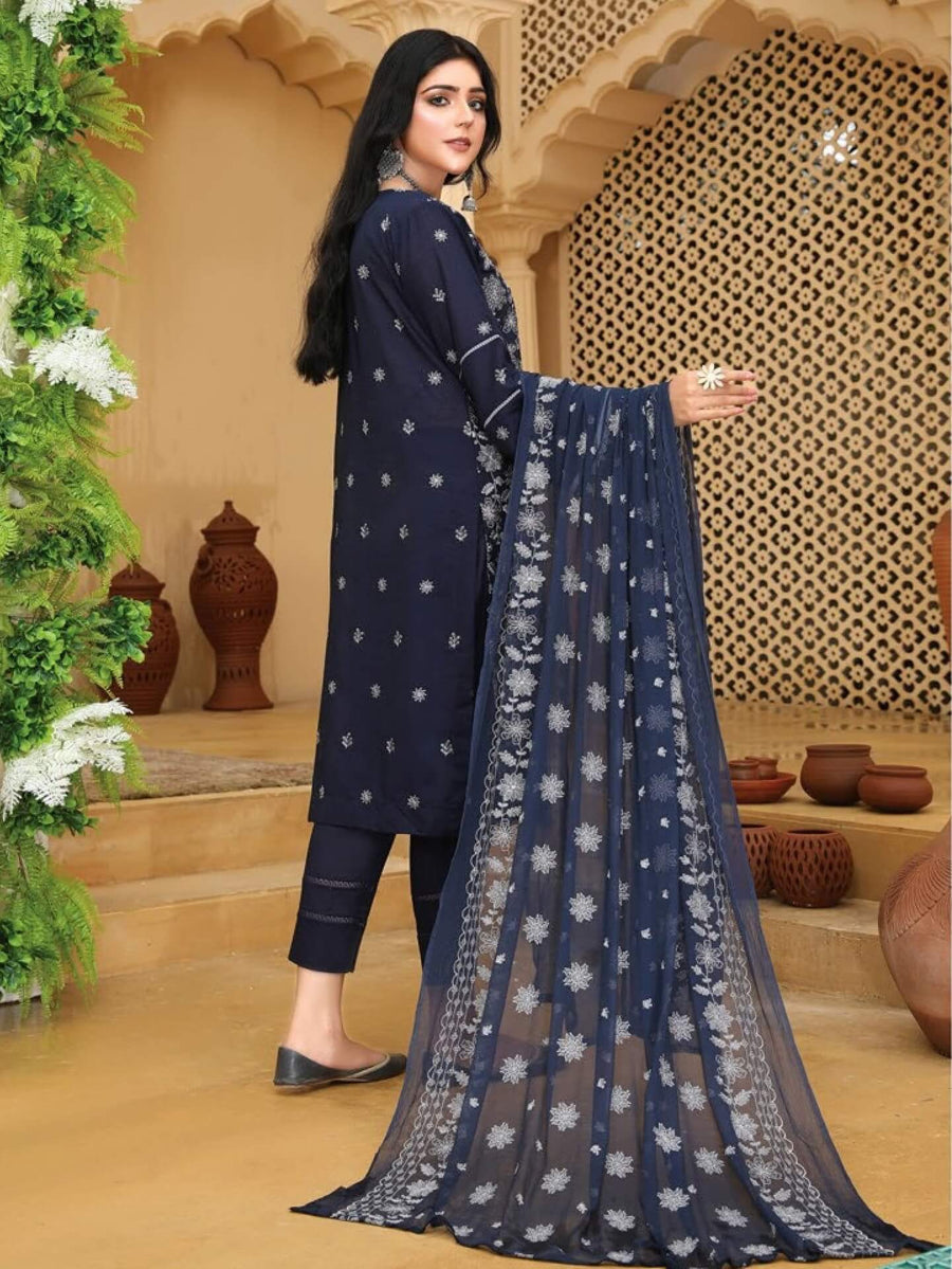 Embroidered Chikankari Karandi Unstitched 3Pc Suit D-01
