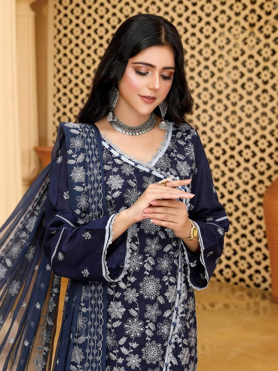 Embroidered Chikankari Karandi Unstitched 3Pc Suit D-01