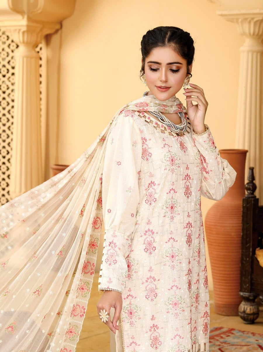 Embroidered Chikankari Karandi Unstitched 3Pc Suit D-06