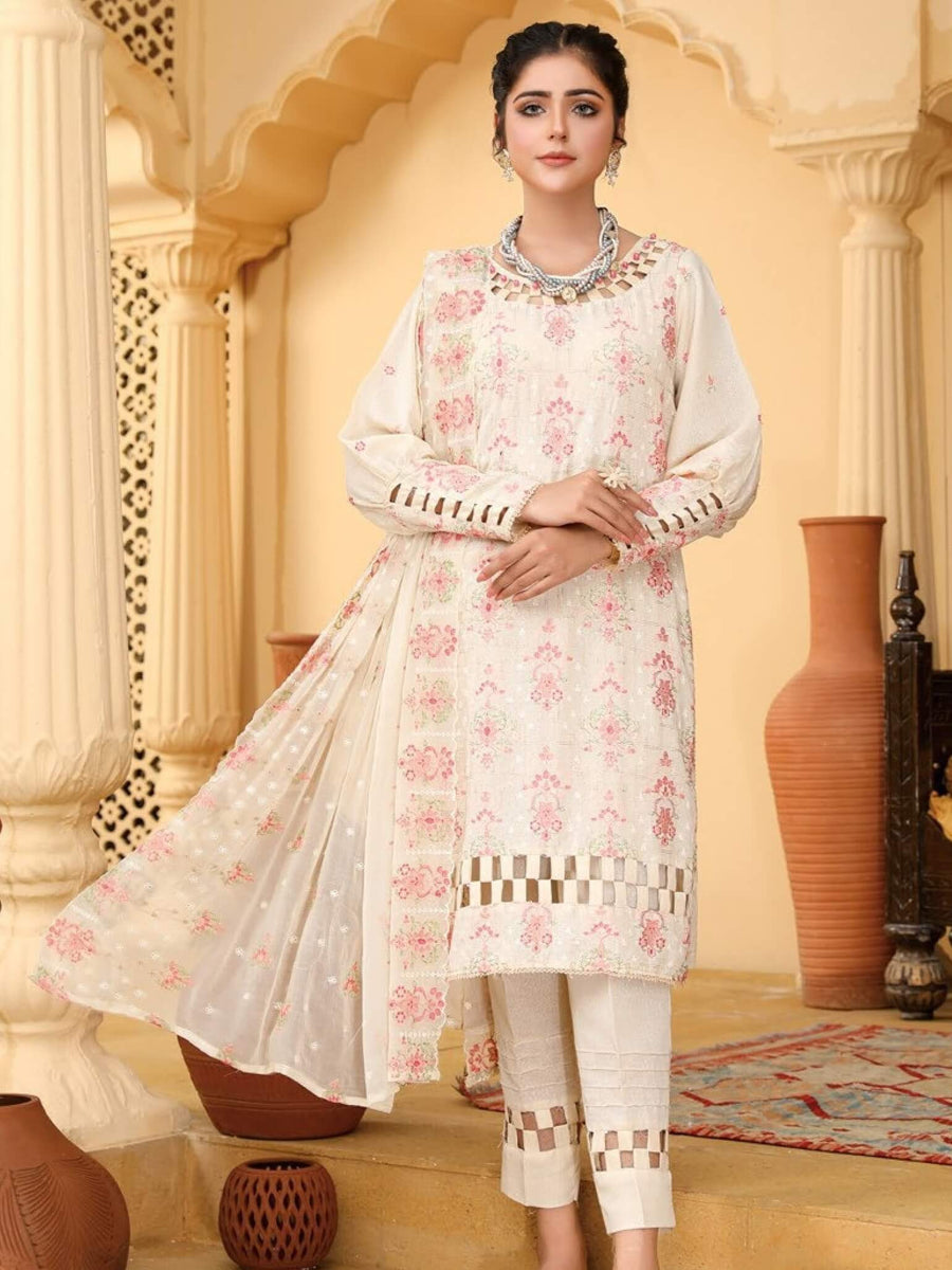 Embroidered Chikankari Karandi Unstitched 3Pc Suit D-06