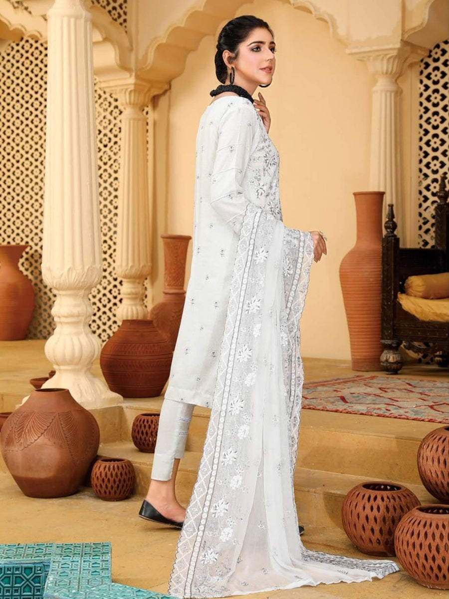 Embroidered Chikankari Karandi Unstitched 3Pc Suit D-08