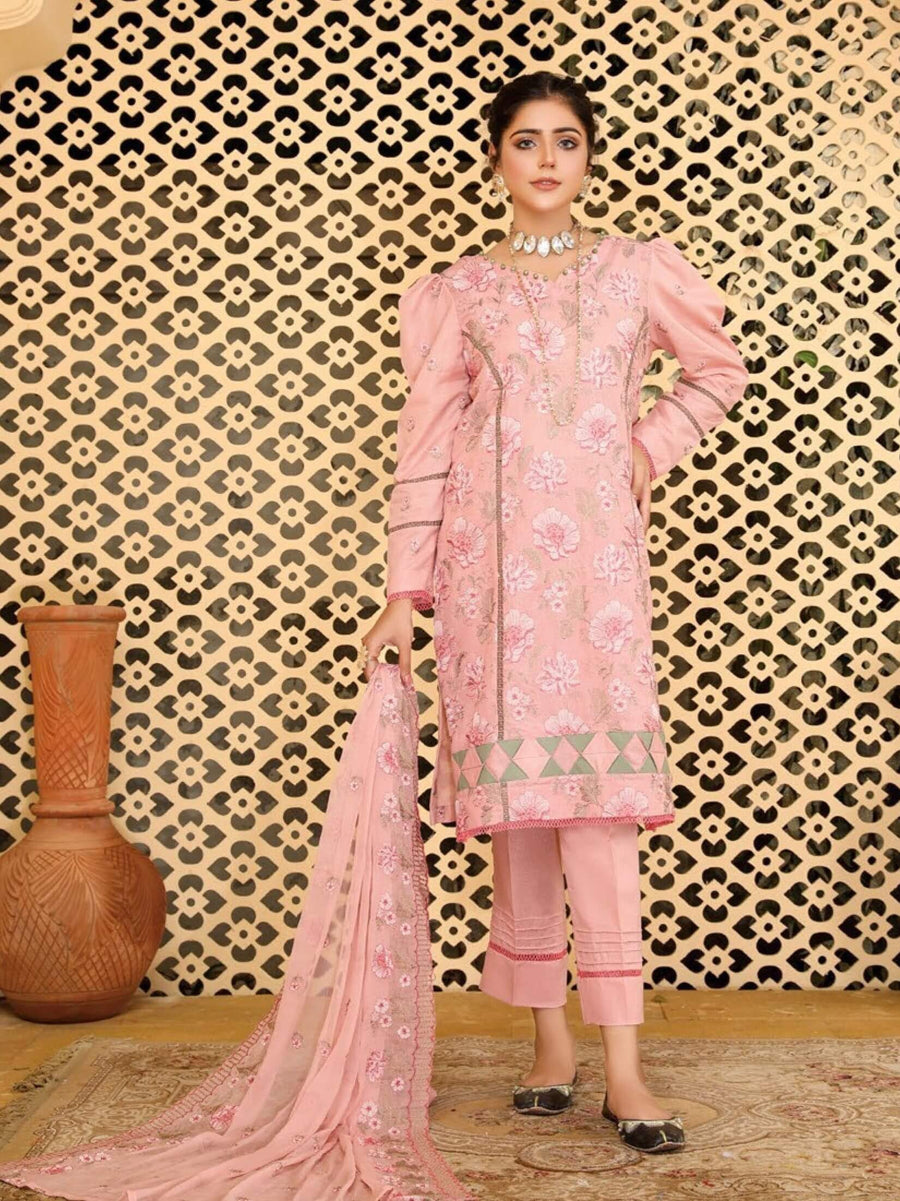 Embroidered Chikankari Karandi Unstitched 3Pc Suit D-09