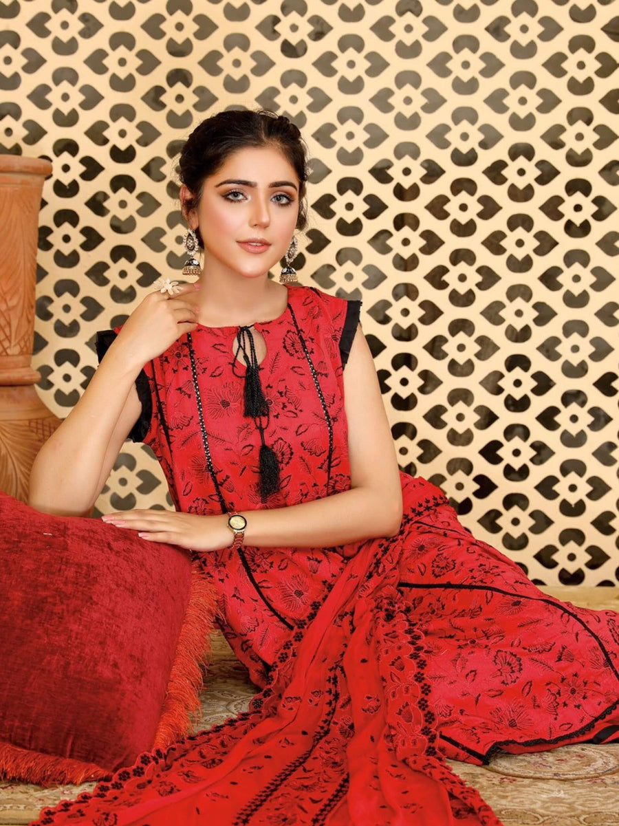 Embroidered Chikankari Karandi Unstitched 3Pc Suit D-10