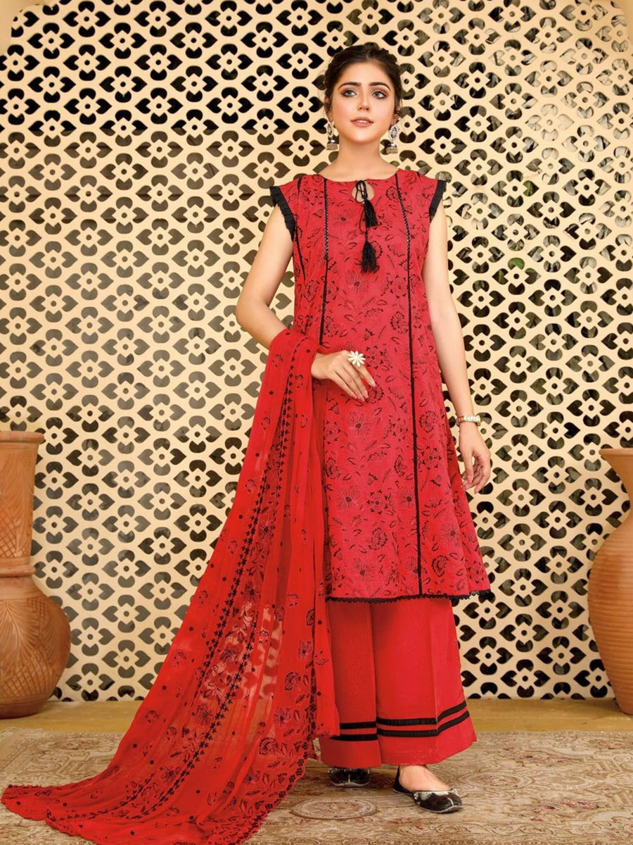 Embroidered Chikankari Karandi Unstitched 3Pc Suit D-10