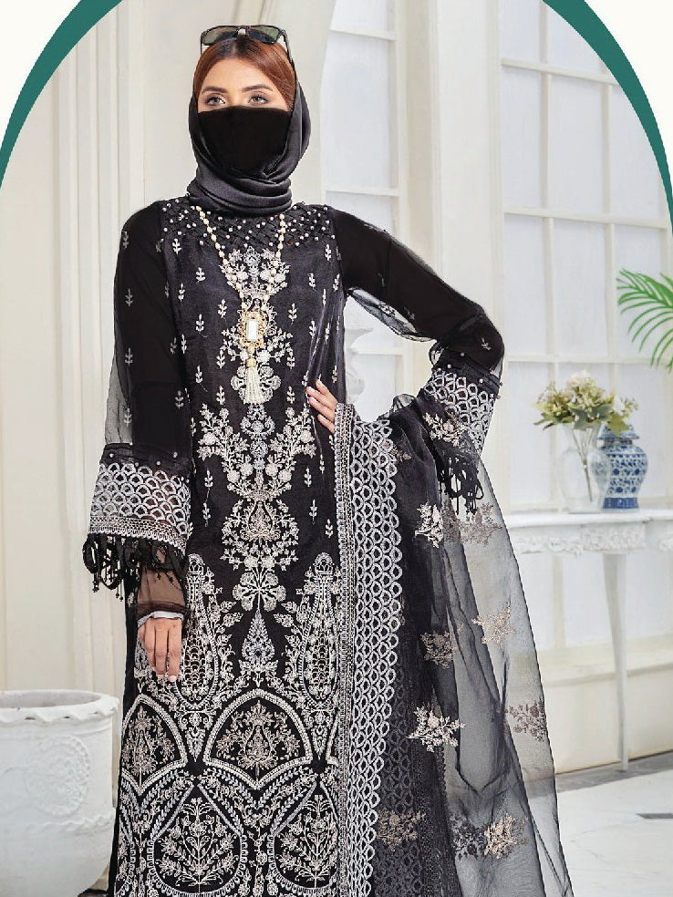 Hazel by Humdum Unstitched Embroidered Organza 3Pc Suit DE-01