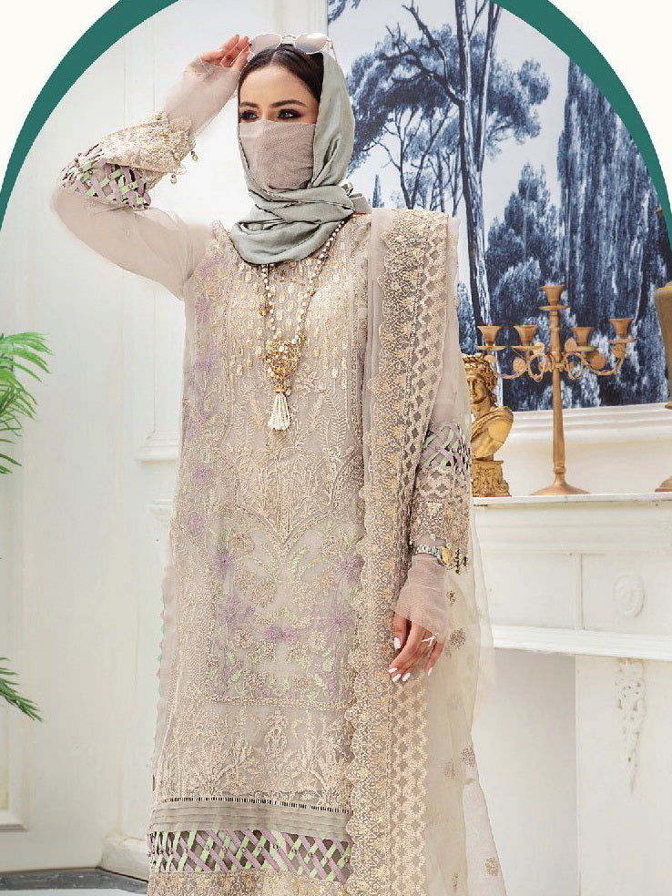 Hazel by Humdum Unstitched Embroidered Organza 3Pc Suit DE-03