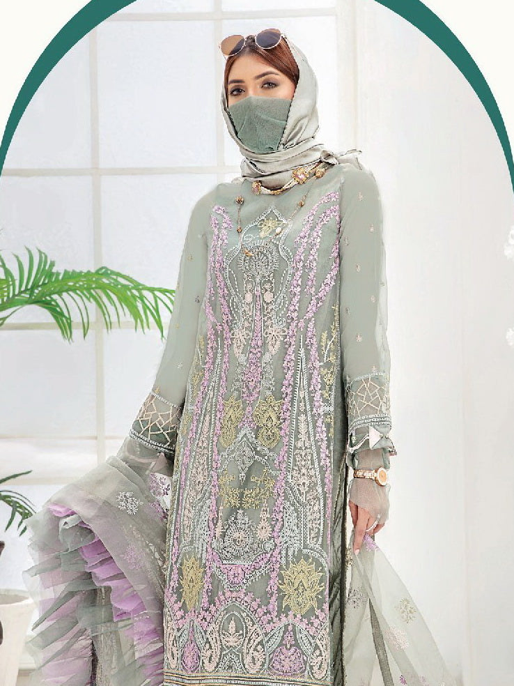 Hazel by Humdum Unstitched Embroidered Organza 3Pc Suit DE-04