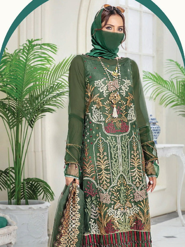 Hazel by Humdum Unstitched Embroidered Organza 3Pc Suit DE-06