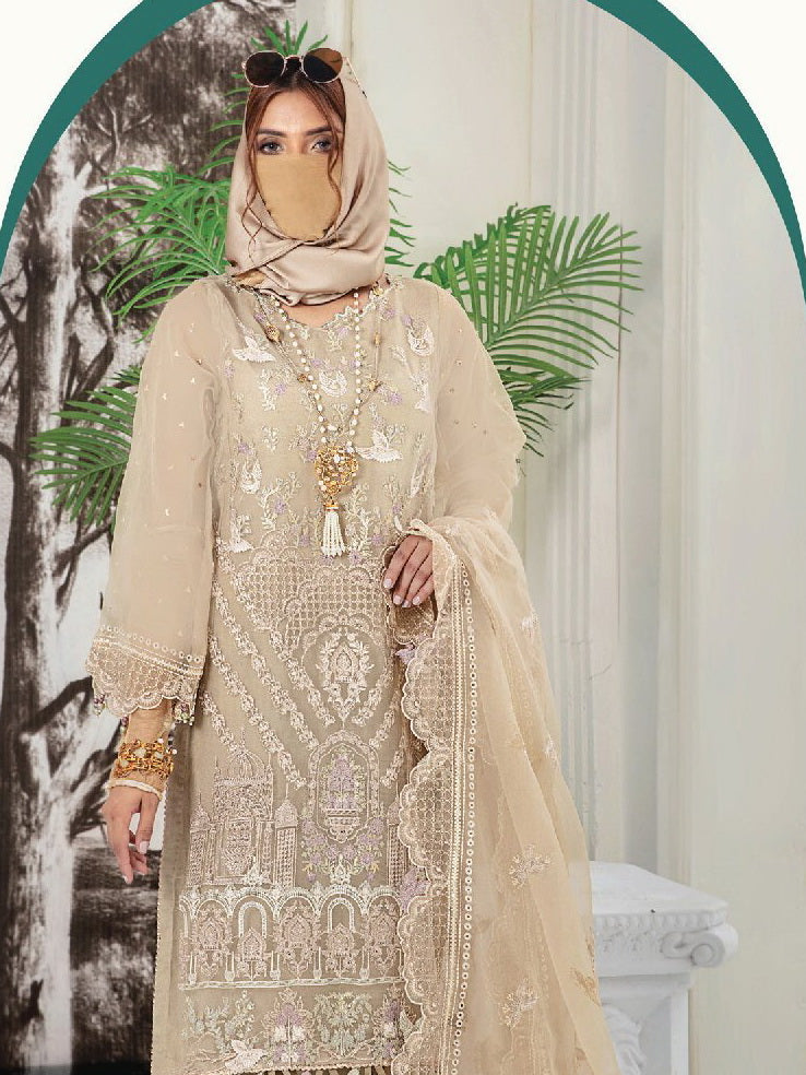 Hazel by Humdum Unstitched Embroidered Organza 3Pc Suit DE-09