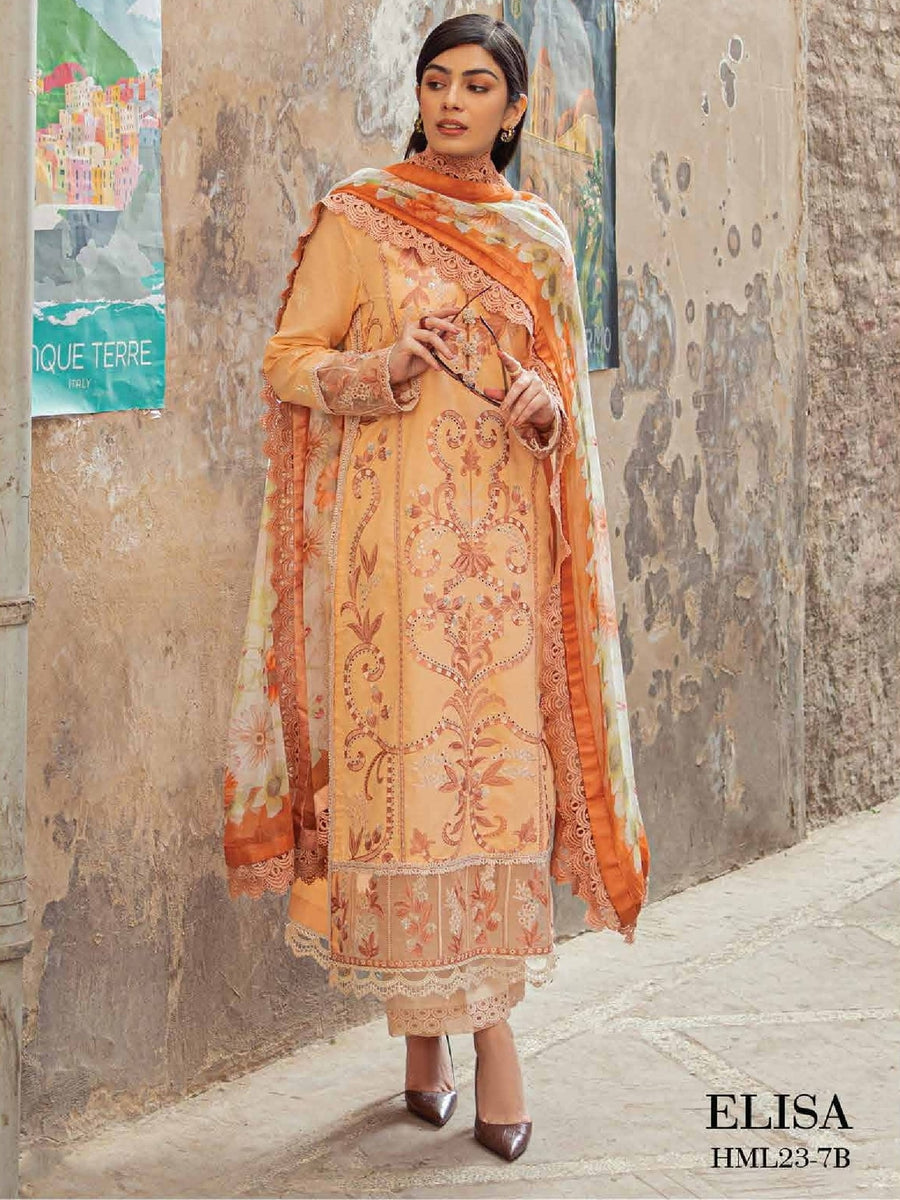Hemline by Mushq Tesoro Embroidered Lawn Unstitched 3Pc Suit HML23-7B