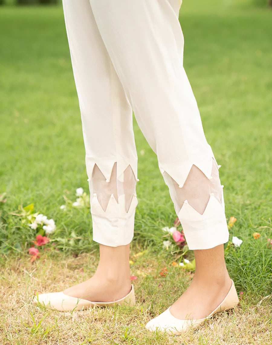 Fresh Summer Collection 2023 Trendy Partywear Cotton Womens Trousers Trendy  Graceful Design White Cotton Straight Fit