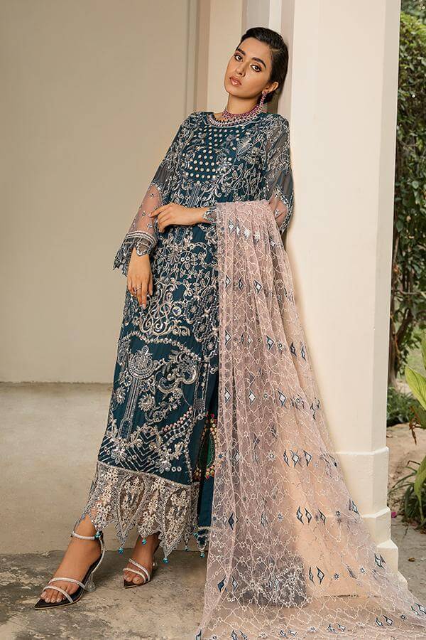 Suraj Ghar by Imrozia Premium Embroidery Chiffon 3Pc Suit I-142 Zohra - FaisalFabrics.pk