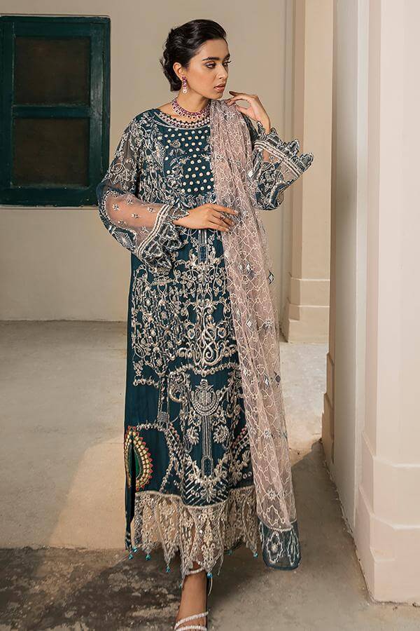 Suraj Ghar by Imrozia Premium Embroidery Chiffon 3Pc Suit I-142 Zohra - FaisalFabrics.pk
