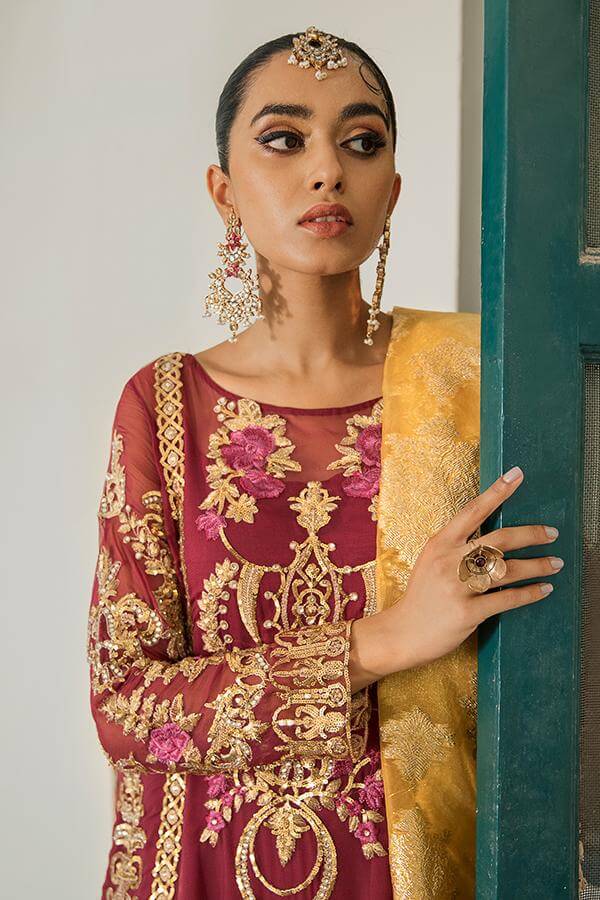 Suraj Ghar by Imrozia Premium Embroidery Chiffon 3Pc Suit I-144 Roshina - FaisalFabrics.pk