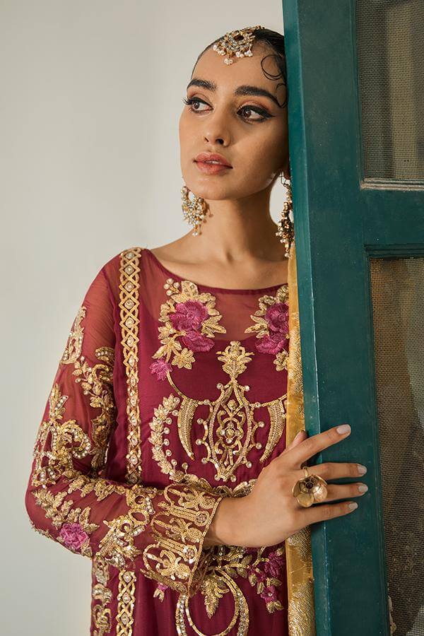 Suraj Ghar by Imrozia Premium Embroidery Chiffon 3Pc Suit I-144 Roshina - FaisalFabrics.pk