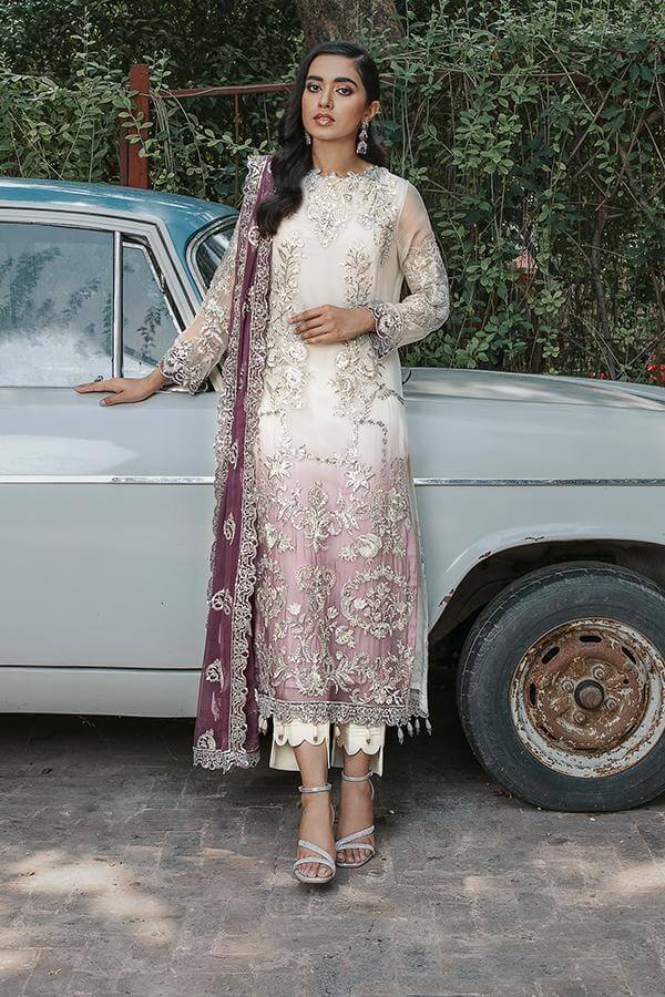 Suraj Ghar by Imrozia Premium Embroidery Chiffon 3Pc Suit I-145 Ambreeen - FaisalFabrics.pk