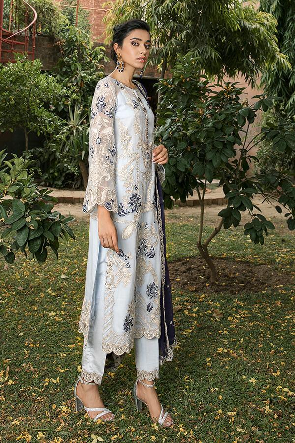 Suraj Ghar by Imrozia Premium Embroidery Chiffon 3Pc Suit I-147 Surmai Bahar - FaisalFabrics.pk