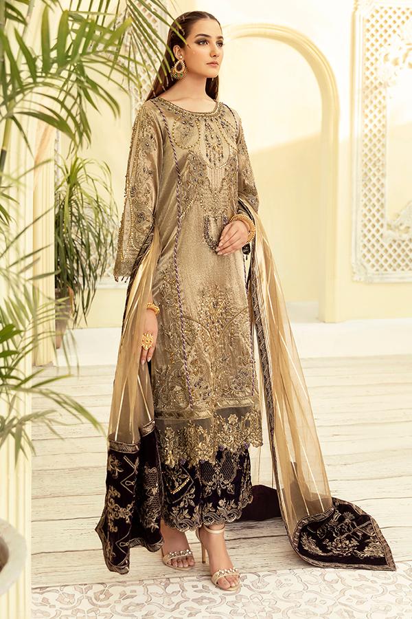 Imrozia Premium Embroidery La-Heritage Velvet 3PC Suit I.V-04 Dusky Garden - FaisalFabrics.pk