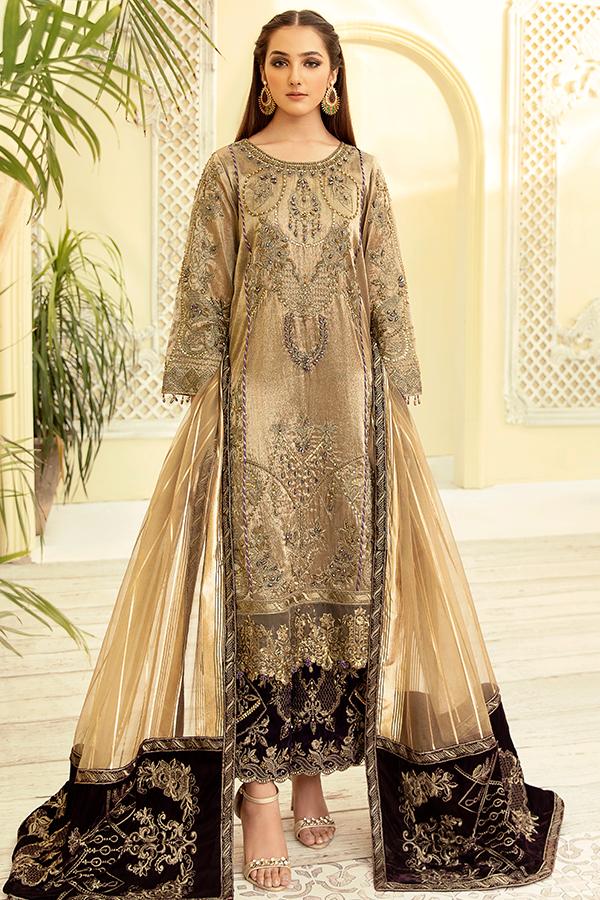 Imrozia Premium Embroidery La-Heritage Velvet 3PC Suit I.V-04 Dusky Garden - FaisalFabrics.pk