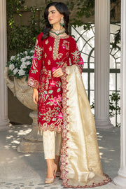 De Velour by Imrozia Premium Embroidered Velvet Suit I.V-14 Blood Stone