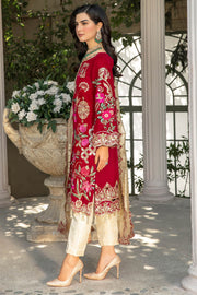 De Velour by Imrozia Premium Embroidered Velvet Suit I.V-14 Blood Stone