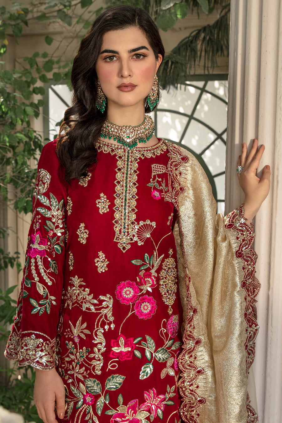 De Velour by Imrozia Premium Embroidered Velvet Suit I.V-14 Blood Stone