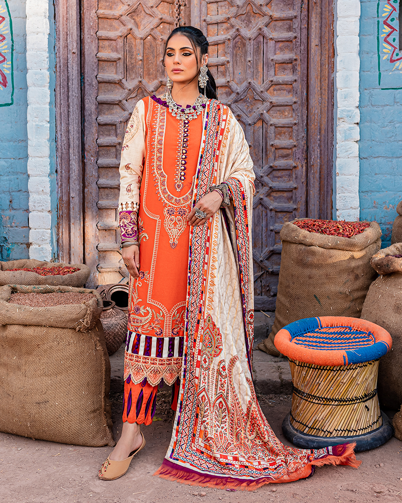 Maria Osama Khan Sakhiyaan Unstitched Winter Khaddar Suit - Narang