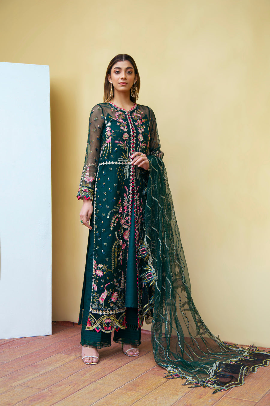 Suveez Myra Premium Embroidered Suit - D-01 Dahlia Dark Green