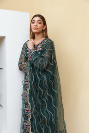 Suveez Myra Premium Embroidered Suit - D-01 Dahlia Dark Green