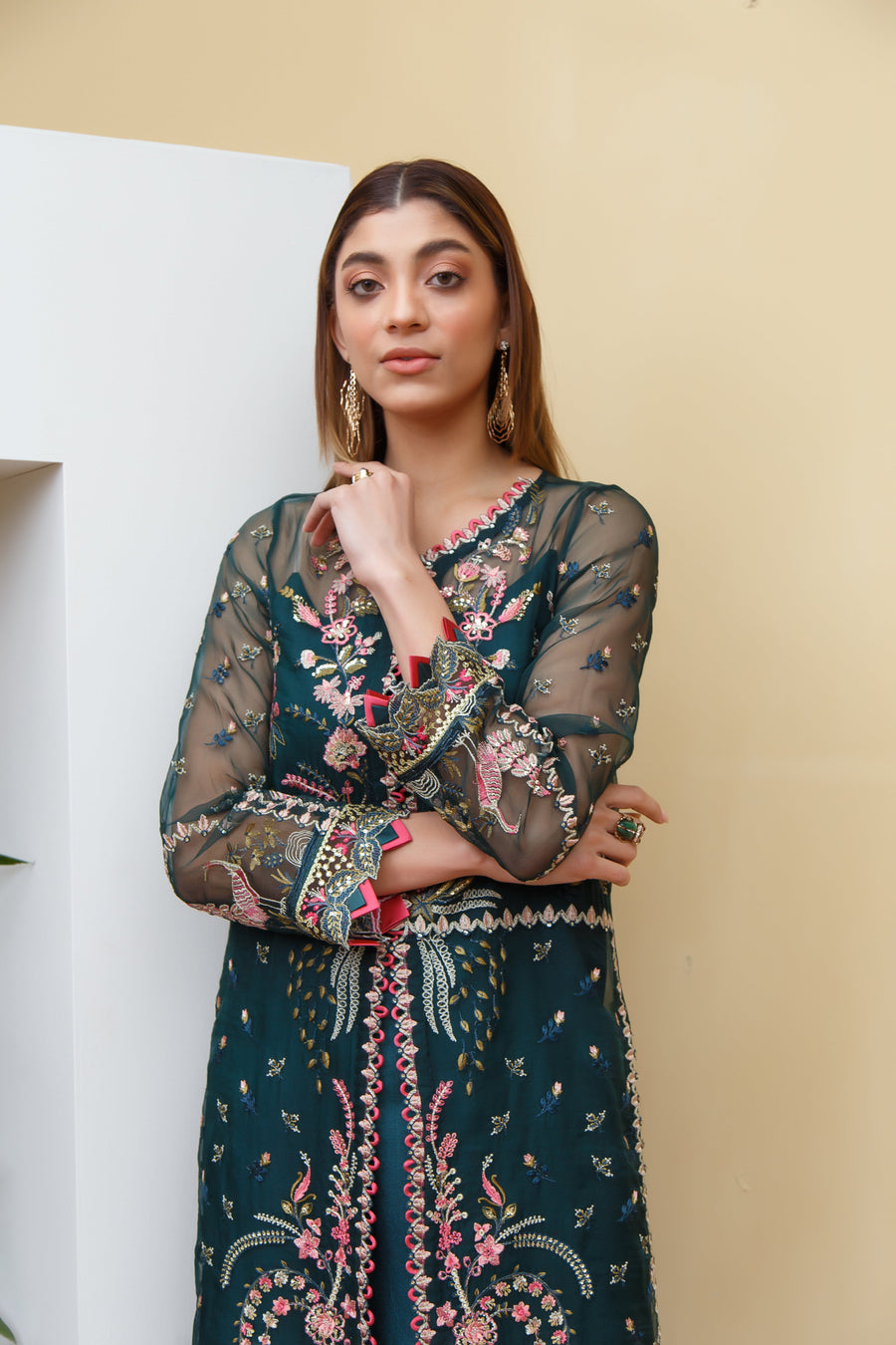 Suveez Myra Premium Embroidered Suit - D-01 Dahlia Dark Green