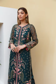 Suveez Myra Premium Embroidered Suit - D-01 Dahlia Dark Green