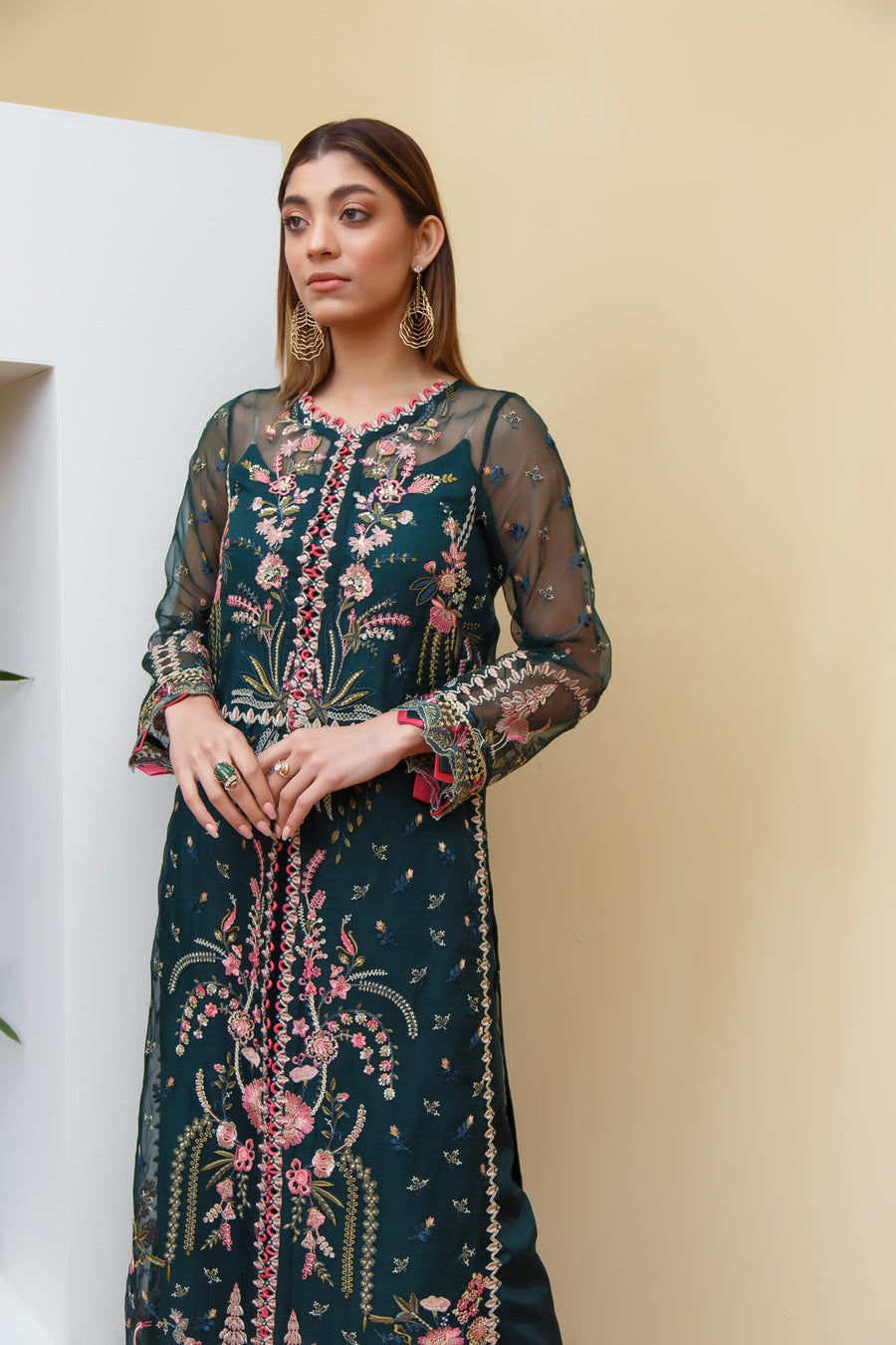 Suveez Myra Premium Embroidered Suit - D-01 Dahlia Dark Green