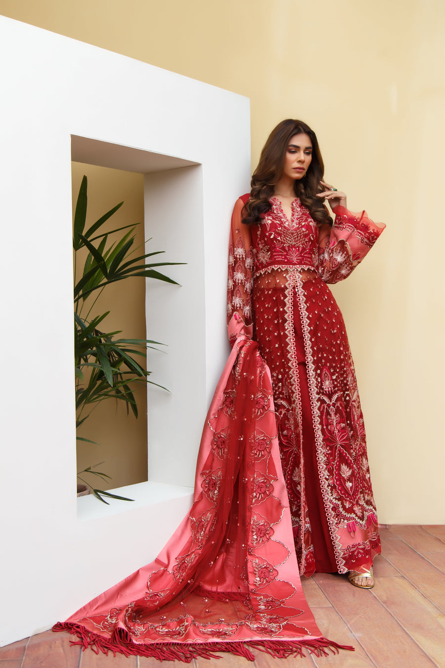 Suveez Myra Premium Embroidered Suit - D-06 Ruby Red