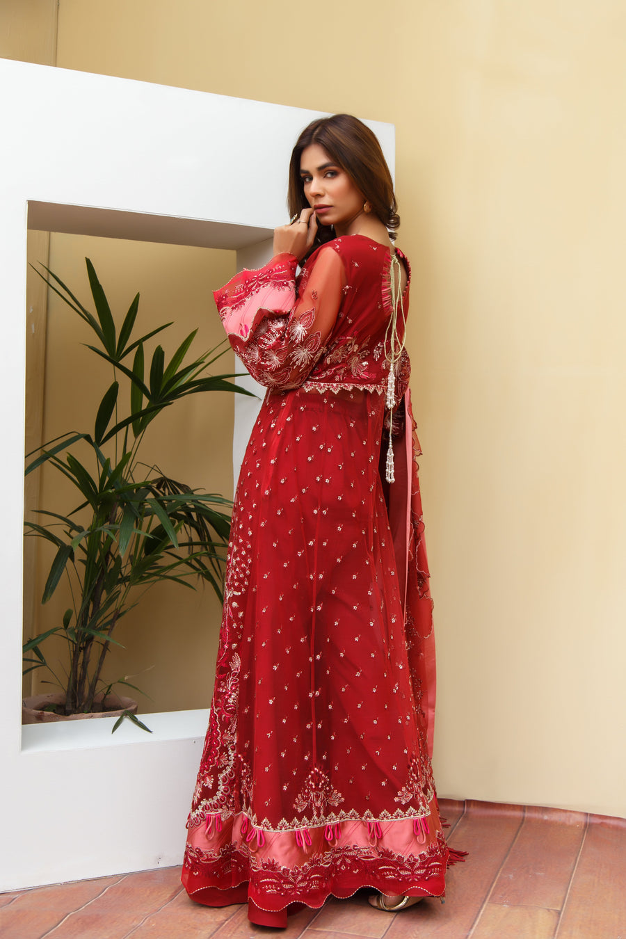 Suveez Myra Premium Embroidered Suit - D-06 Ruby Red