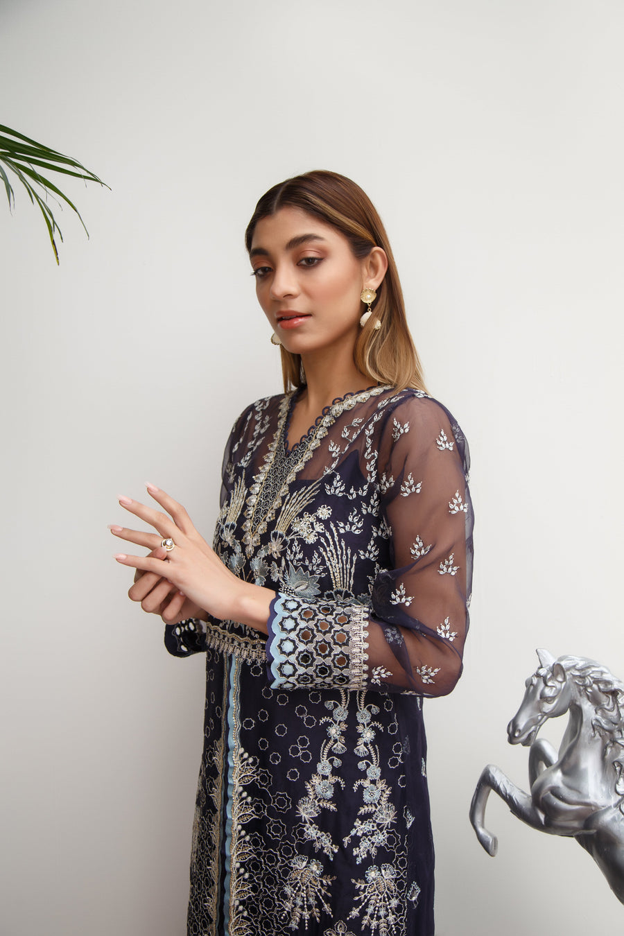 Suveez Myra Premium Embroidered Suit - D-04 Daria Indigo
